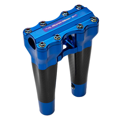 SuperGear Performance 8 Inch Straight Handlebar Riser for Harley Davidson 1" Bars - Deep Current Blue Carbon Fiber CNC Billet