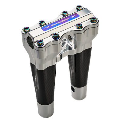 SuperGear Performance 8 Inch Straight Handlebar Riser for Harley Davidson 1" Bars - Ridgeline Silver Carbon Fiber CNC Billet