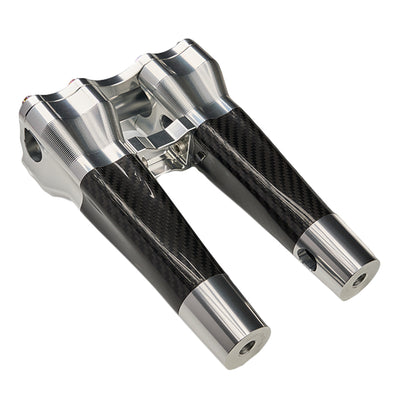 SuperGear Performance 8 Inch Straight Handlebar Riser for Harley Davidson 1" Bars - Ridgeline Silver Carbon Fiber CNC Billet
