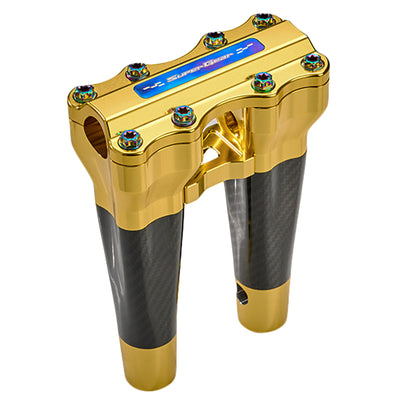 SuperGear Performance 8 Inch Straight Handlebar Riser for Harley Davidson 1" Bars - Sunchaser Gold Carbon Fiber CNC Billet