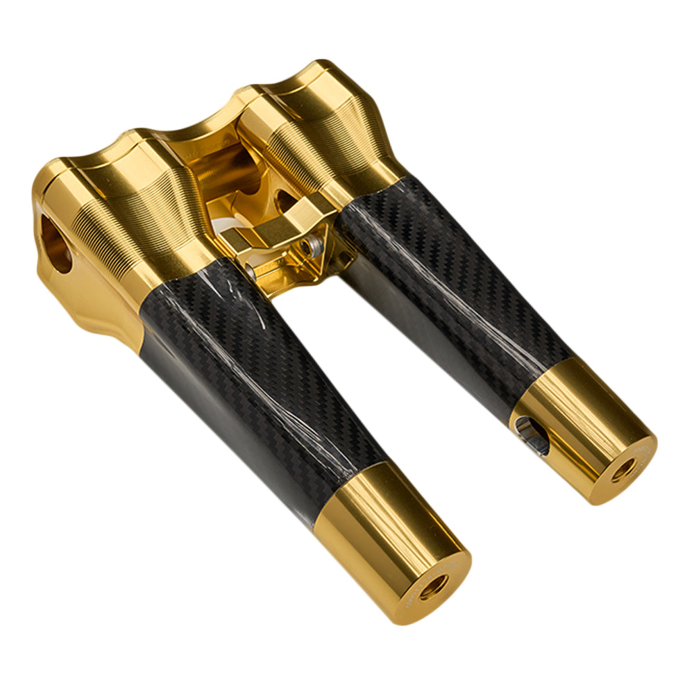 SuperGear Performance 8 Inch Straight Handlebar Riser for Harley Davidson 1" Bars - Sunchaser Gold Carbon Fiber CNC Billet