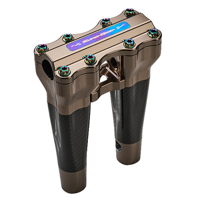 SuperGear Performance 8 Inch Straight Handlebar Riser for Harley Davidson 1" Bars - Titanium Gold Carbon Fiber CNC Billet