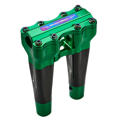 SuperGear Performance 8 Inch Straight Handlebar Riser for Harley Davidson 1" Bars - Viper Green Carbon Fiber CNC Billet