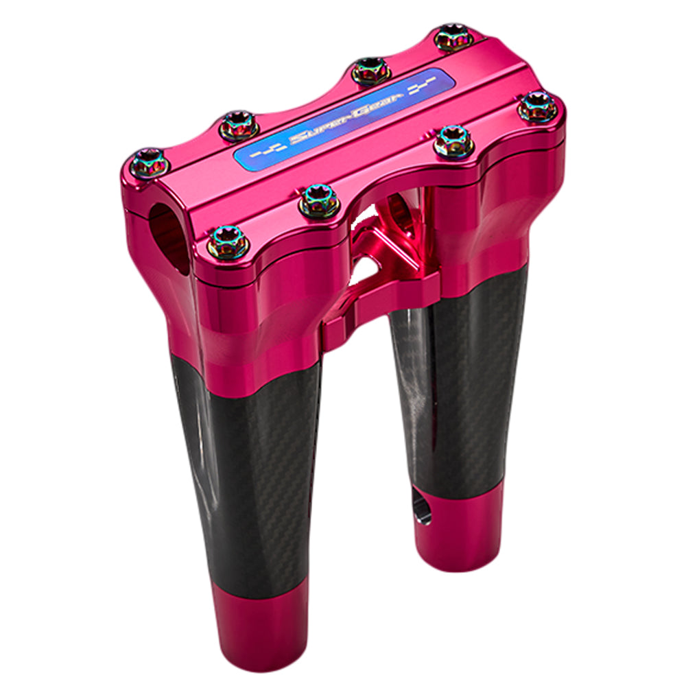 SuperGear Performance 8 Inch Straight Handlebar Riser for Harley Davidson 1" Bars - Wildblossom Pink Carbon Fiber CNC Billet
