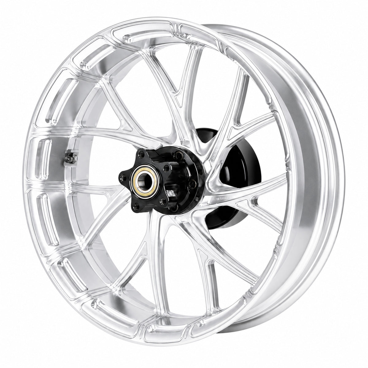 SuperGear Ridgeline Silver CNC aluminum hub designed for Harley Touring forged wheel upgrades and custom bagger motorcycle builds.