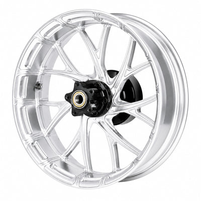SuperGear Ridgeline Silver CNC aluminum hub designed for Harley Touring forged wheel upgrades and custom bagger motorcycle builds.