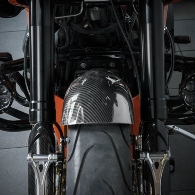 Carbon fiber short front fender for 19-inch and 21-inch wheels, glossy finish