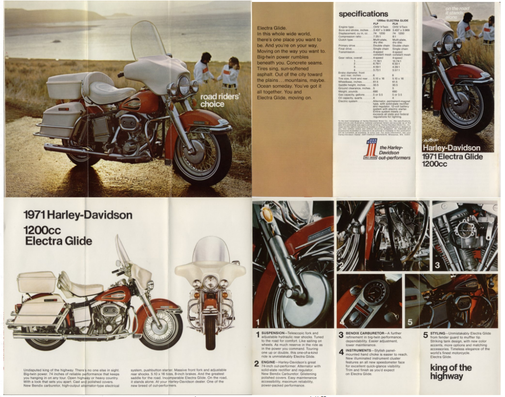 Brochure for the 1971 Harley Davidson FLH Electra Glide